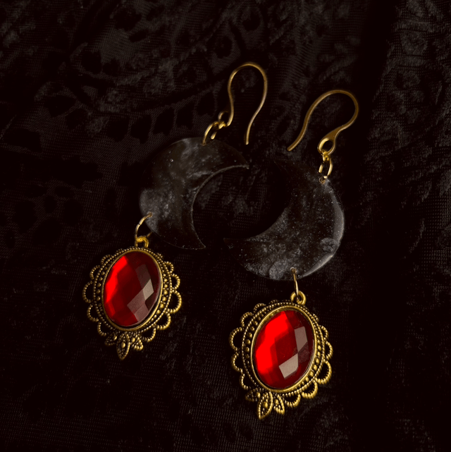 Statement Moon Earrings Red Charms