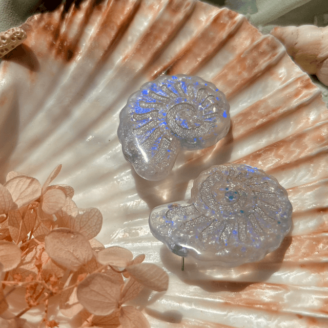 Blue/Purple and Silver Nautilus Shell Stud Earrings
