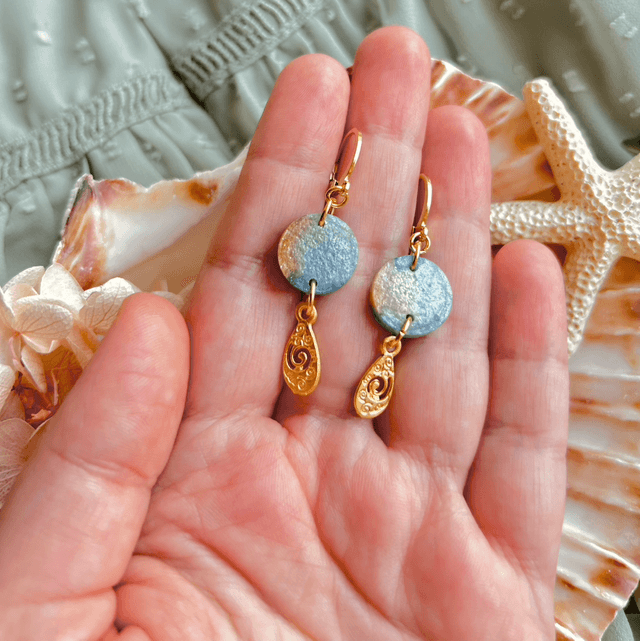 Circular Huggie Hoop Earrings with Swirl Charms