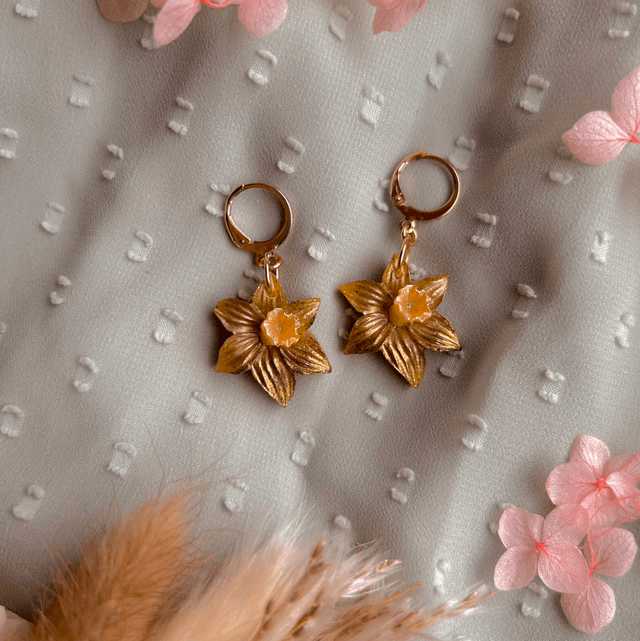 Golden Daffodil Huggie Hoop Earrings