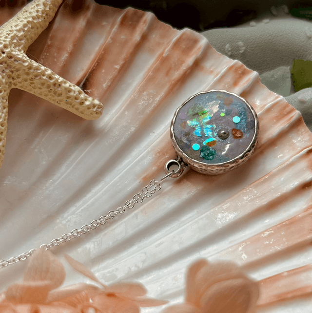 Circular Necklace Bezel Silver Plated Hammered Finish
