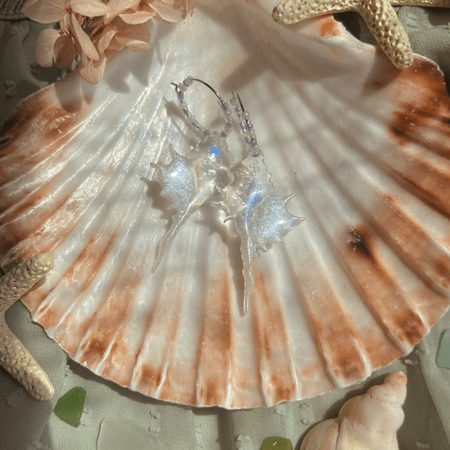 Iridescent Shell Earrings With Beaded Hoops