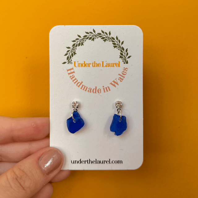 Blue Sea Glass Cubic Zirconia Stud Earrings
