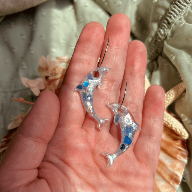 Dolphin Hoop Earrings with Sea Glass