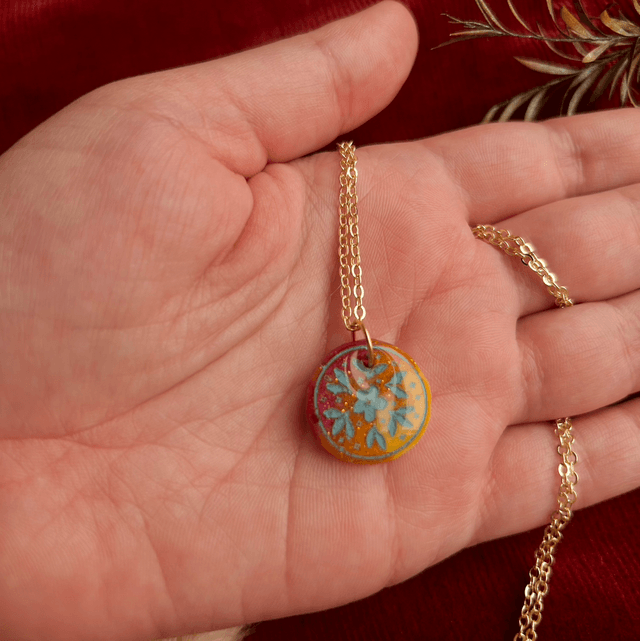 Full Moon Necklace with Turquoise Floral Detail