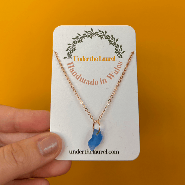 Cornflower Blue Sea Glass Necklace Dainty Gold Plated Chain