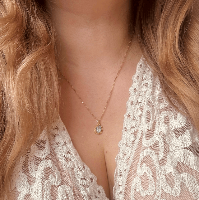 Tiny Ornate Necklace Gold Plated Bezel