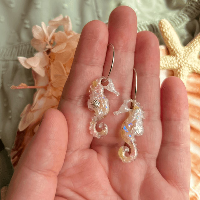 Seahorse Hoop Earrings Stainless Steel Pink