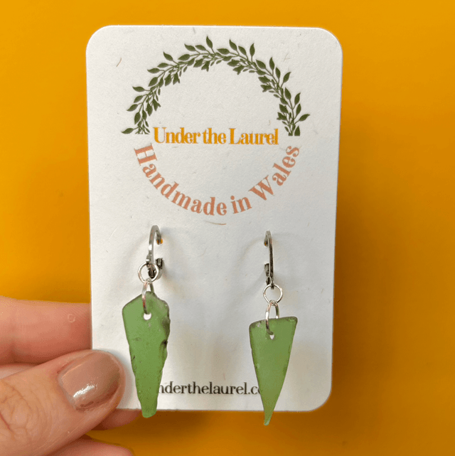 Green Sea Glass Huggie Hoop Earrings