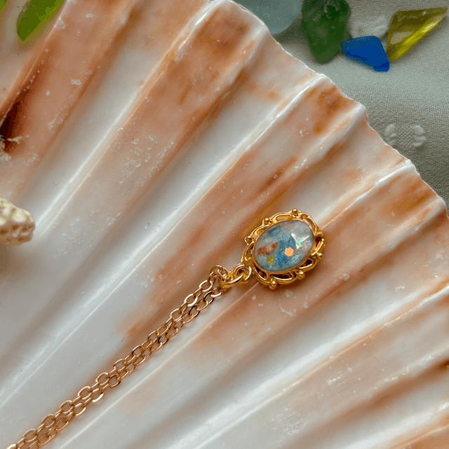 Tiny Ornate Necklace Gold Plated Bezel
