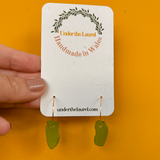 Green Sea Glass Gold Hoop Earrings