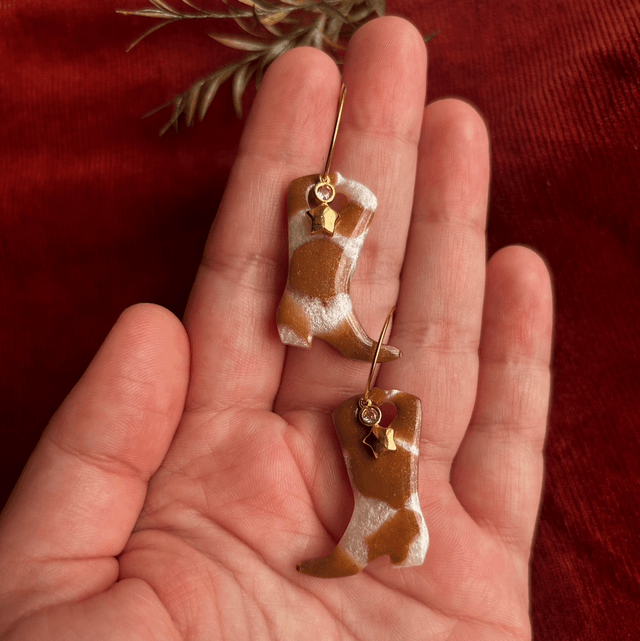 Cow Print Cowboy Boot Earrings