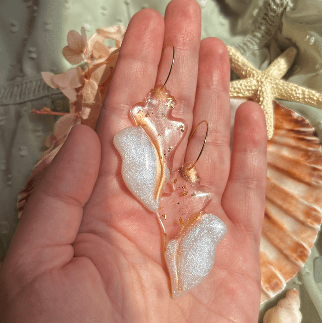 White, Gold and Copper Shell Hoop Earrings