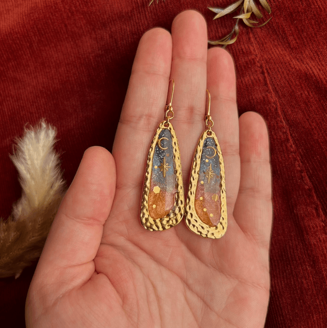 Statement Sunset Celestial Moon and Star Earrings