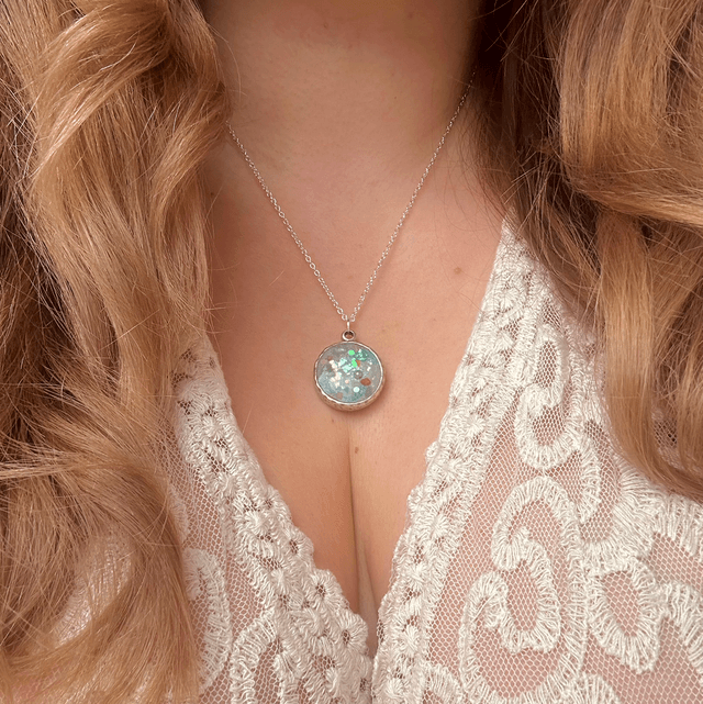 Circular Necklace Bezel Silver Plated Hammered Finish