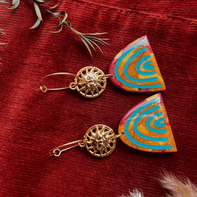 Rainbow and Sun Earrings with Turquoise Details