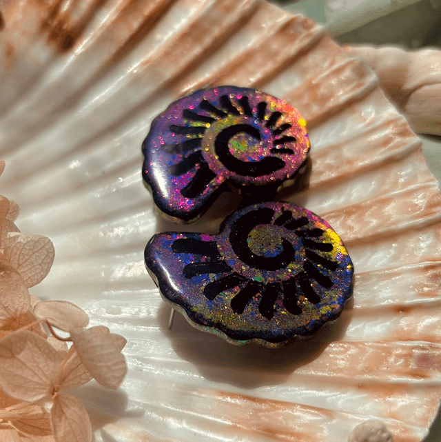 Iridescent Rainbow Nautilus Shell Stud Earrings