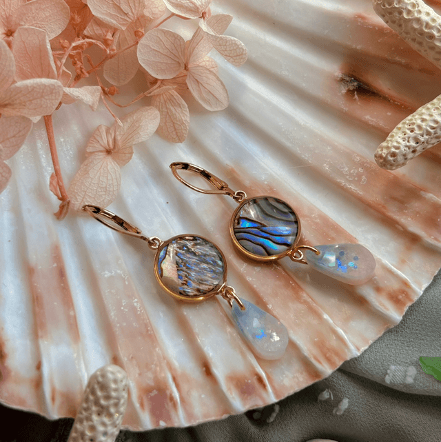 Teardrop earrings with Abalone Shells and Gold Plated Earring Wires