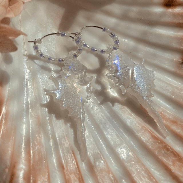Iridescent Shell Earrings With Beaded Hoops
