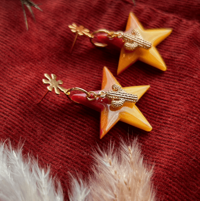 Star and Cactus Earrings with Floral Studs