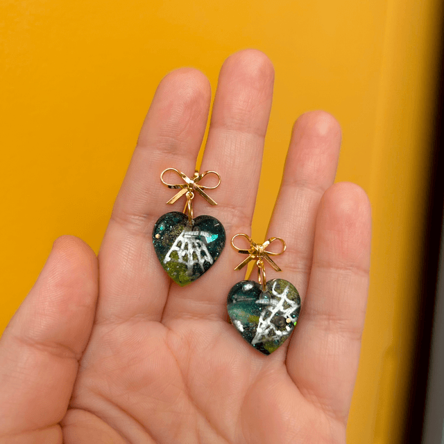 Spiderweb and Bow Heart Stud Earrings