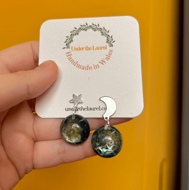 Spiderweb Mismatched Moon and Star Stud Earrings