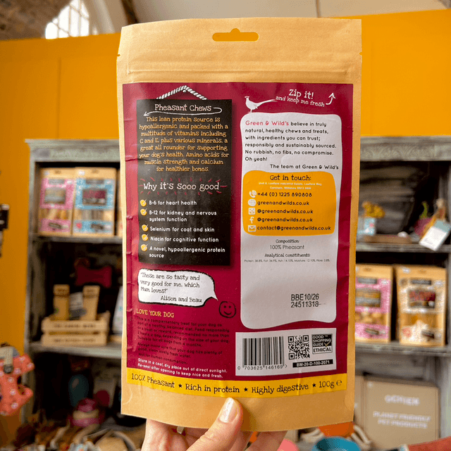 Green & Wild’s Pheasant Chews 100g