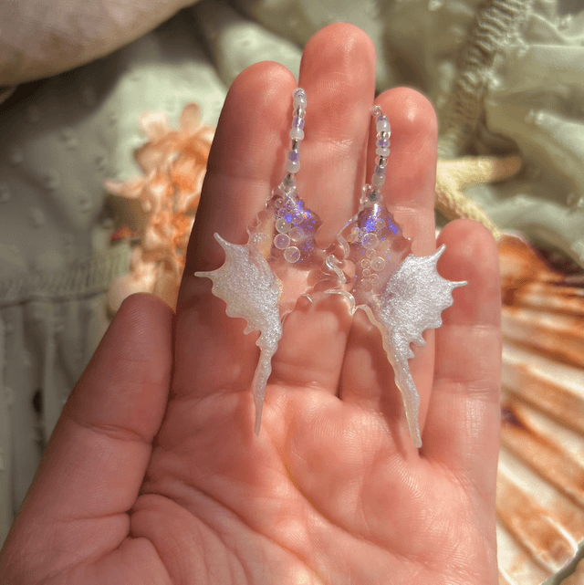 Iridescent Shell Earrings With Beaded Hoops