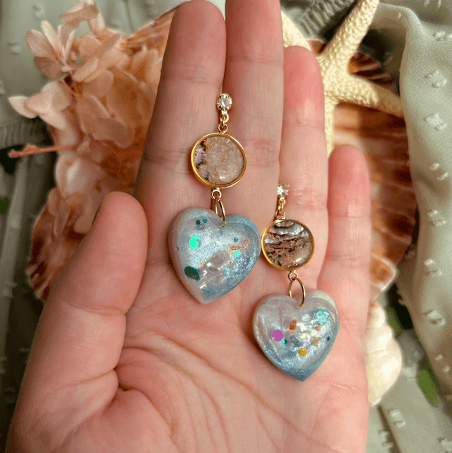 Statement Heart Stud Earrings with Abalone Shell