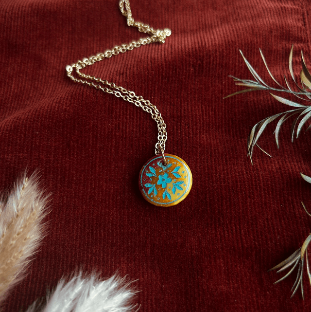 Full Moon Necklace with Turquoise Floral Detail