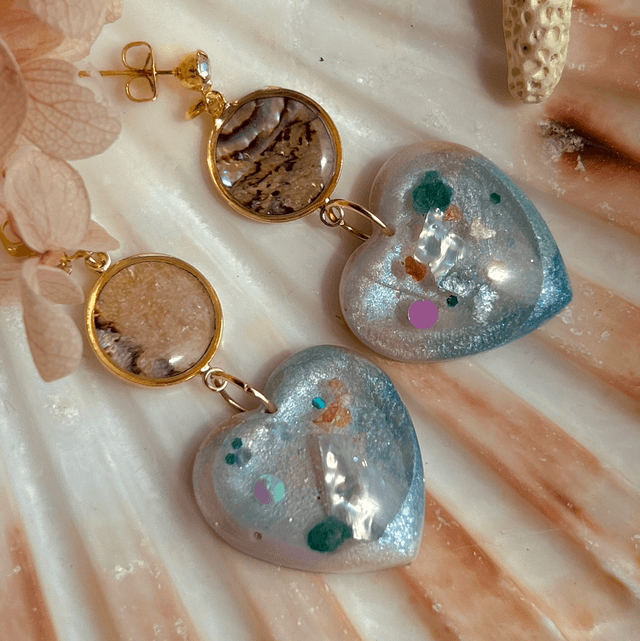 Statement Heart Stud Earrings with Abalone Shell