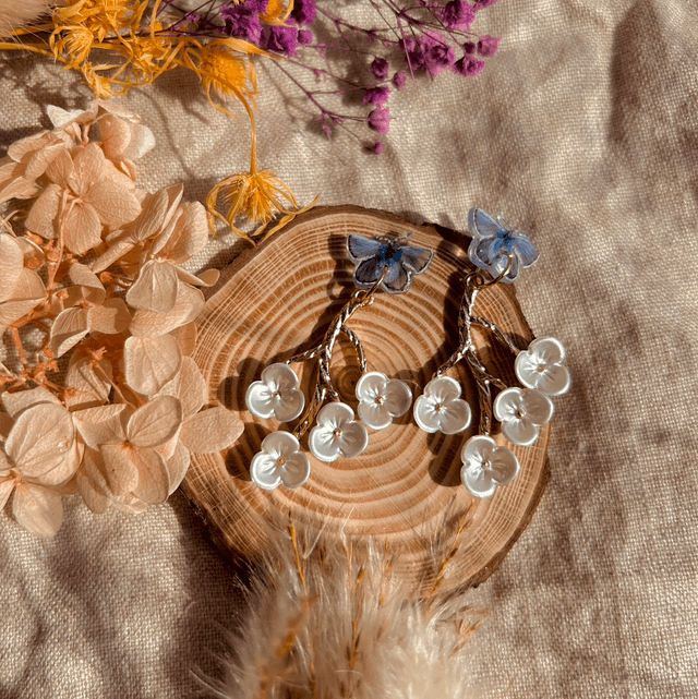 Common Blue Butterfly and Blossom Stud Earrings