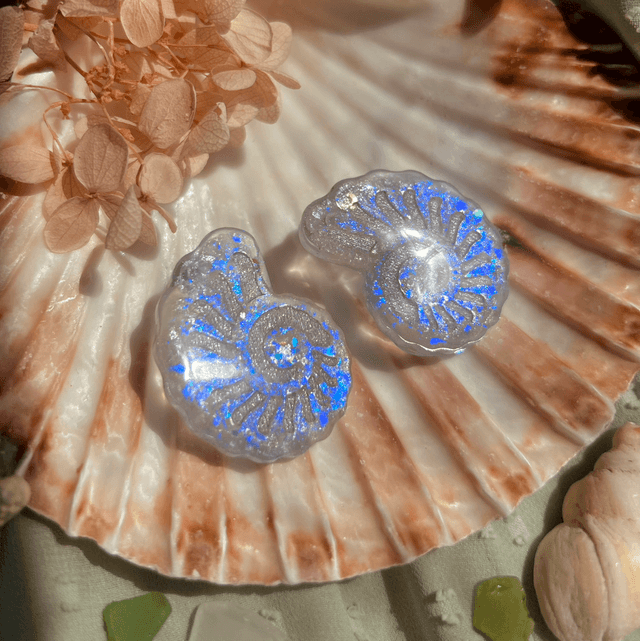 Blue/Purple and Silver Nautilus Shell Stud Earrings