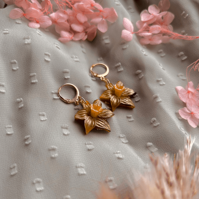Golden Daffodil Huggie Hoop Earrings