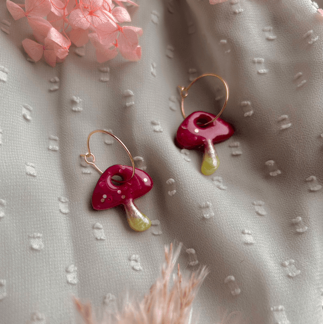 Red Mushroom Hoop Earrings 