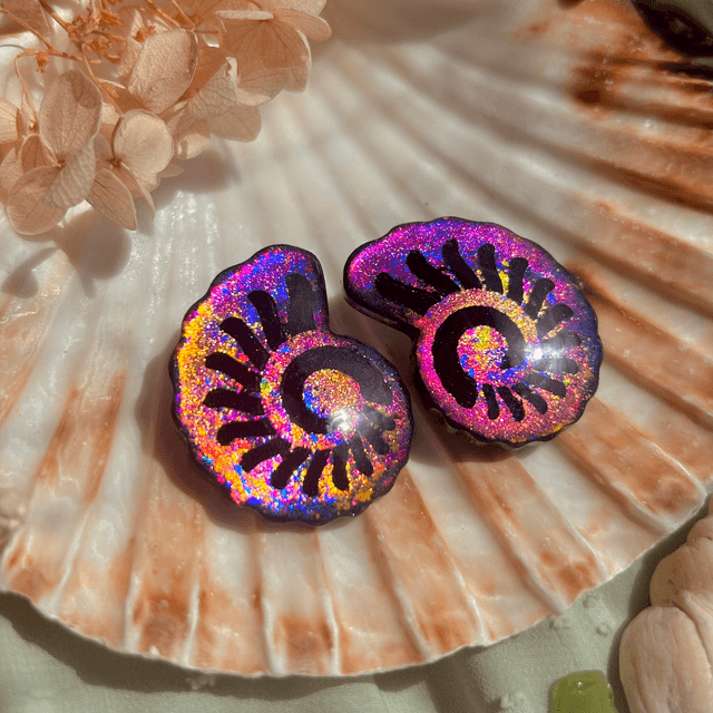 Iridescent Rainbow Nautilus Shell Stud Earrings
