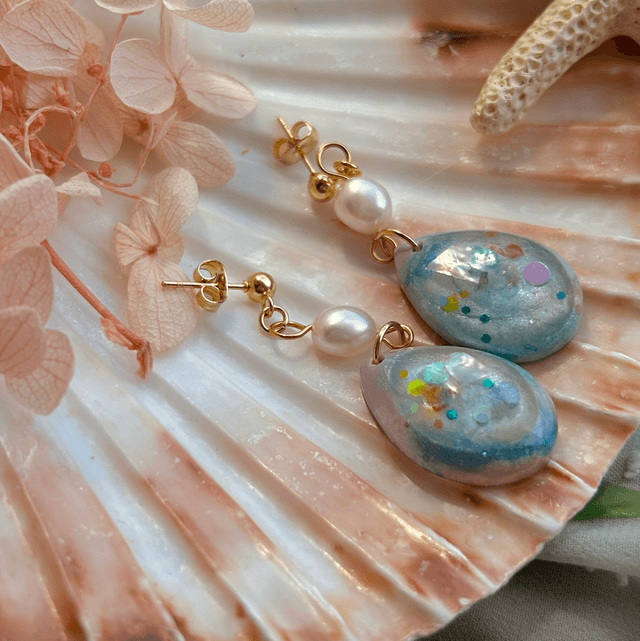 Large Teardrop Stud Statement Earrings with Freshwater Pearls