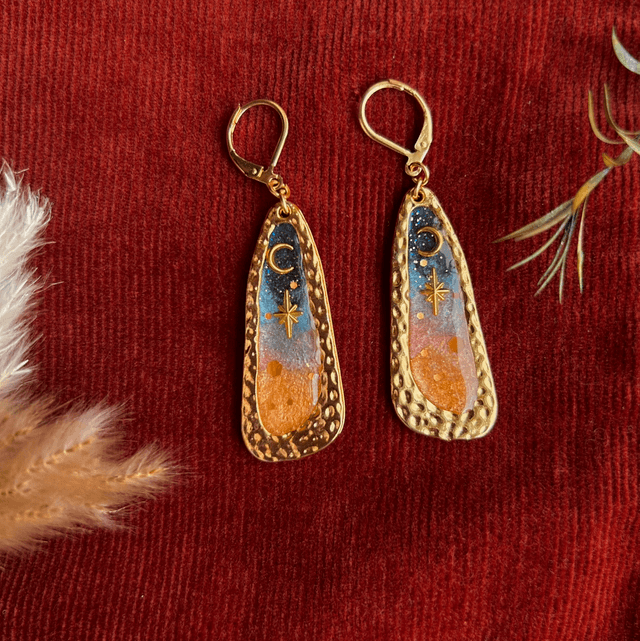 Statement Sunset Celestial Moon and Star Earrings