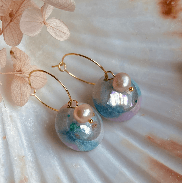Circular Statement Hoop Earrings with Freshwater Pearls Gold Plated