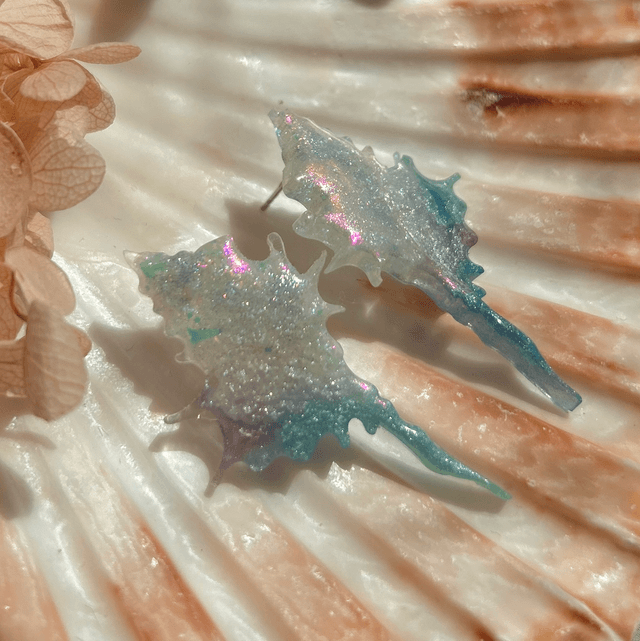 Iridescent Shell Stud Earrings Mint, White and Pink
