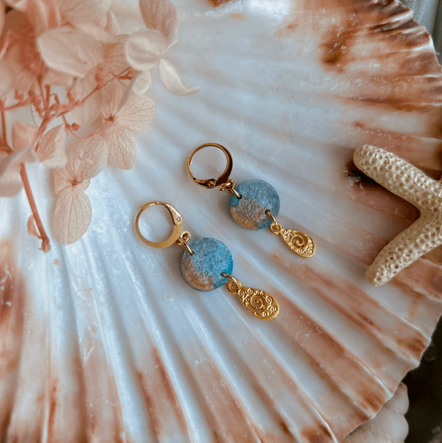 Circular Huggie Hoop Earrings with Swirl Charms