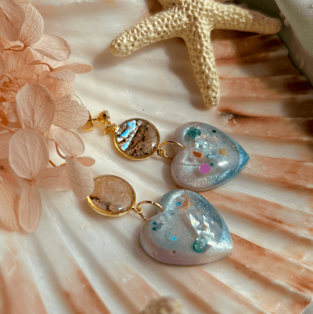 Statement Heart Stud Earrings with Abalone Shell