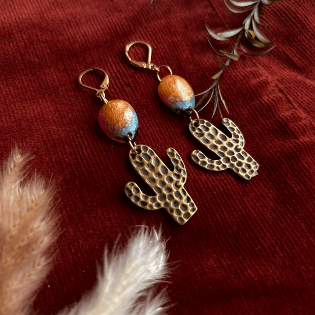 Bronze Cactus Statement Earrings