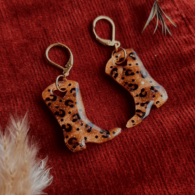 Leopard Print Cowboy Boot Earrings 
