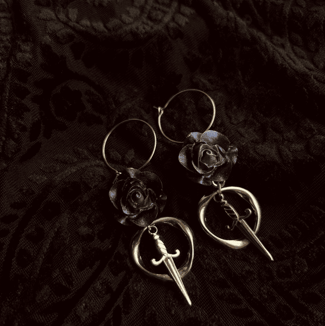 Rose and Dagger Hoop Earrings
