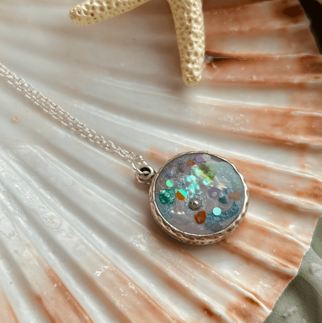 Circular Necklace Bezel Silver Plated Hammered Finish