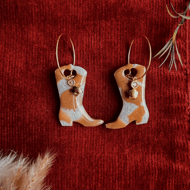 Cow Print Cowboy Boot Earrings