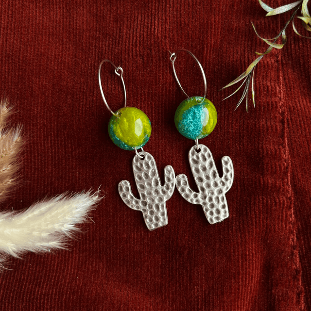 Silver Cactus Statement Earrings