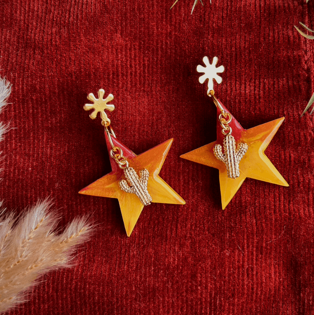 Star and Cactus Earrings with Floral Studs