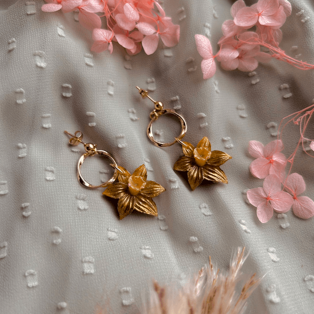 Golden Daffodil Stud Dangle Earrings